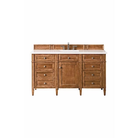 James Martin Vanities Brittany 60in Single Vanity, Saddle Brown w/ 3 CM White Zeus Quartz Top 650-V60S-SBR-3WZ